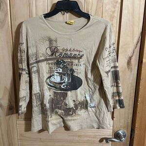 MONA LISA Brand Shirt Embellished “Romance” Paris Cafe Vintage Top